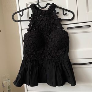 Black lace crochet peplum top